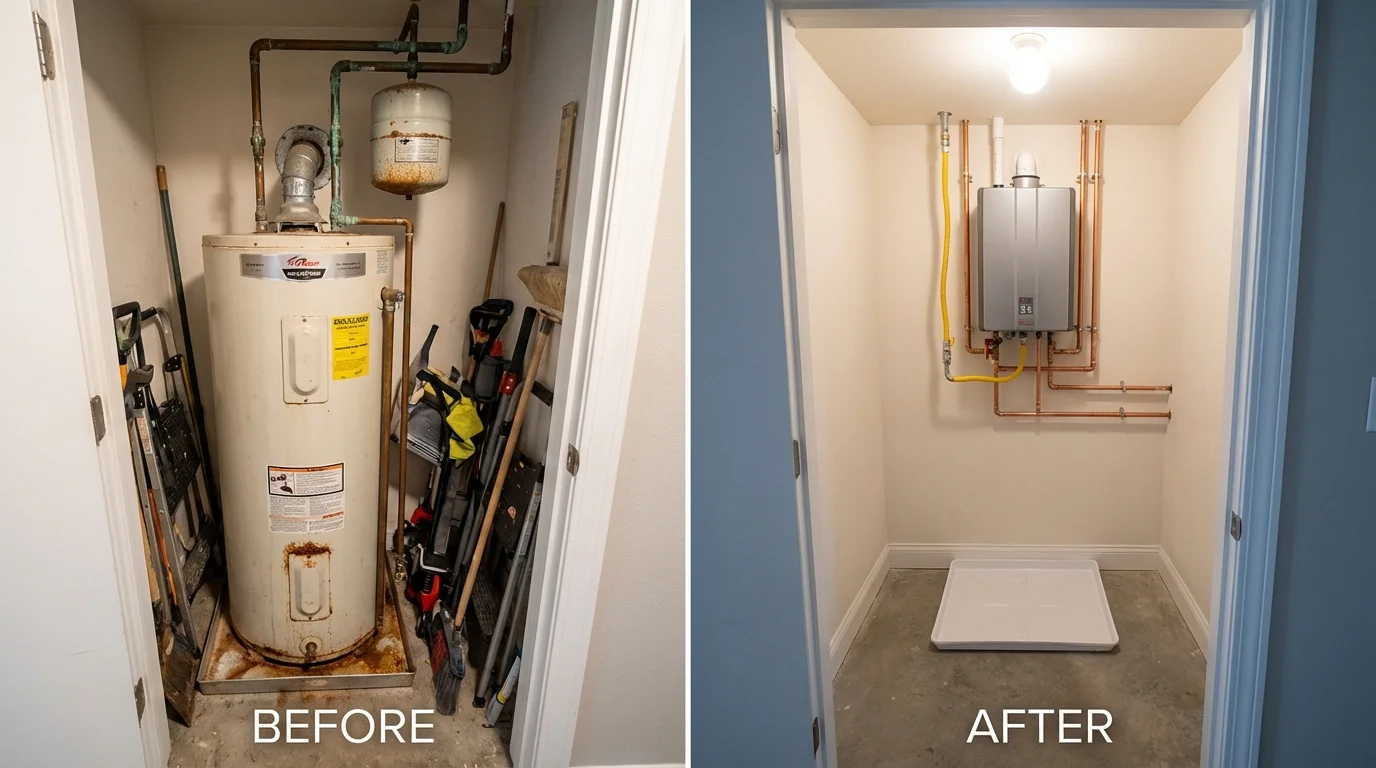 Tank water heater versus wall-mounted tankless unit comparison for Middlesex, NJ homeowners