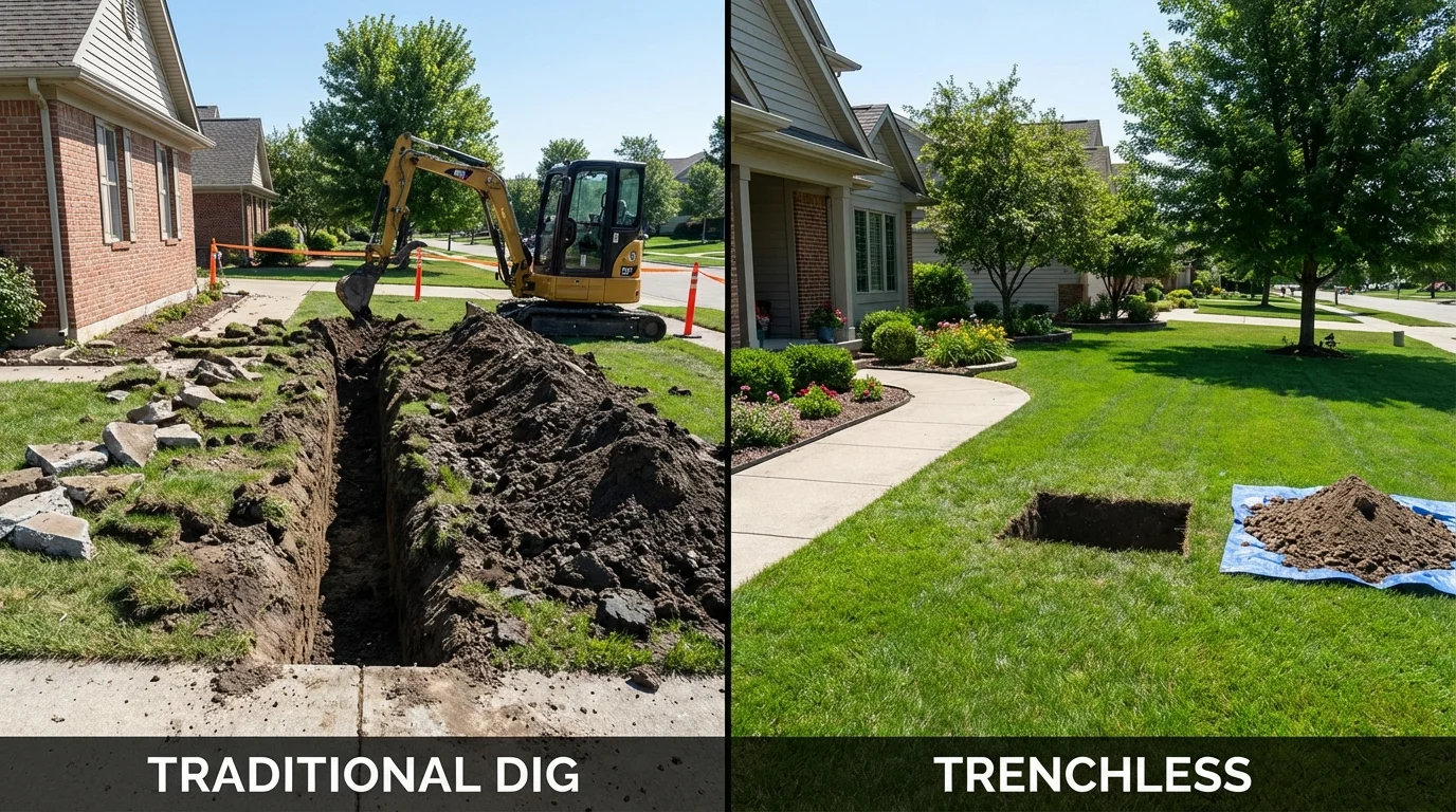Trenchless sewer repair with minimal yard damage versus traditional excavation in Middlesex, NJ